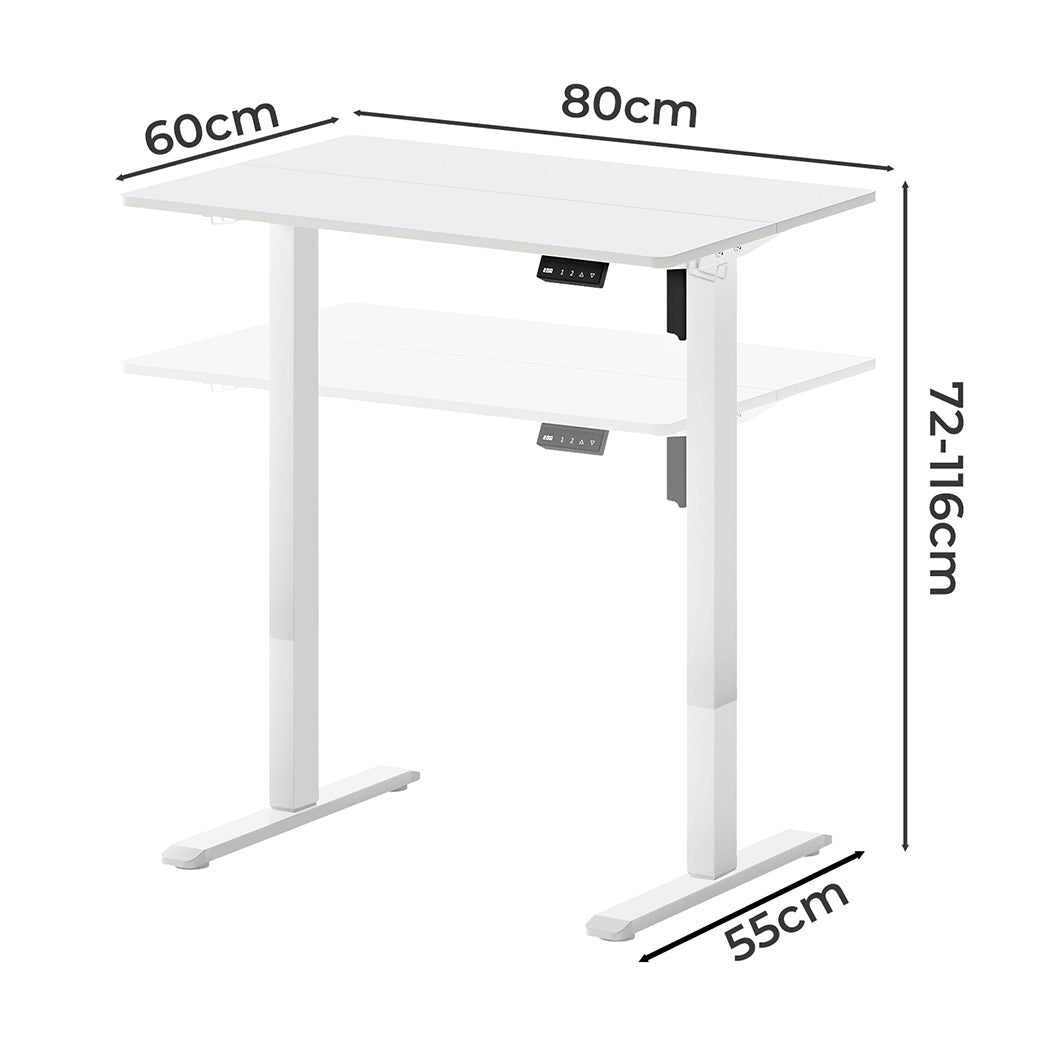 Electric Standing Desk Height Adjustable Gaming Desk Table 80cm White