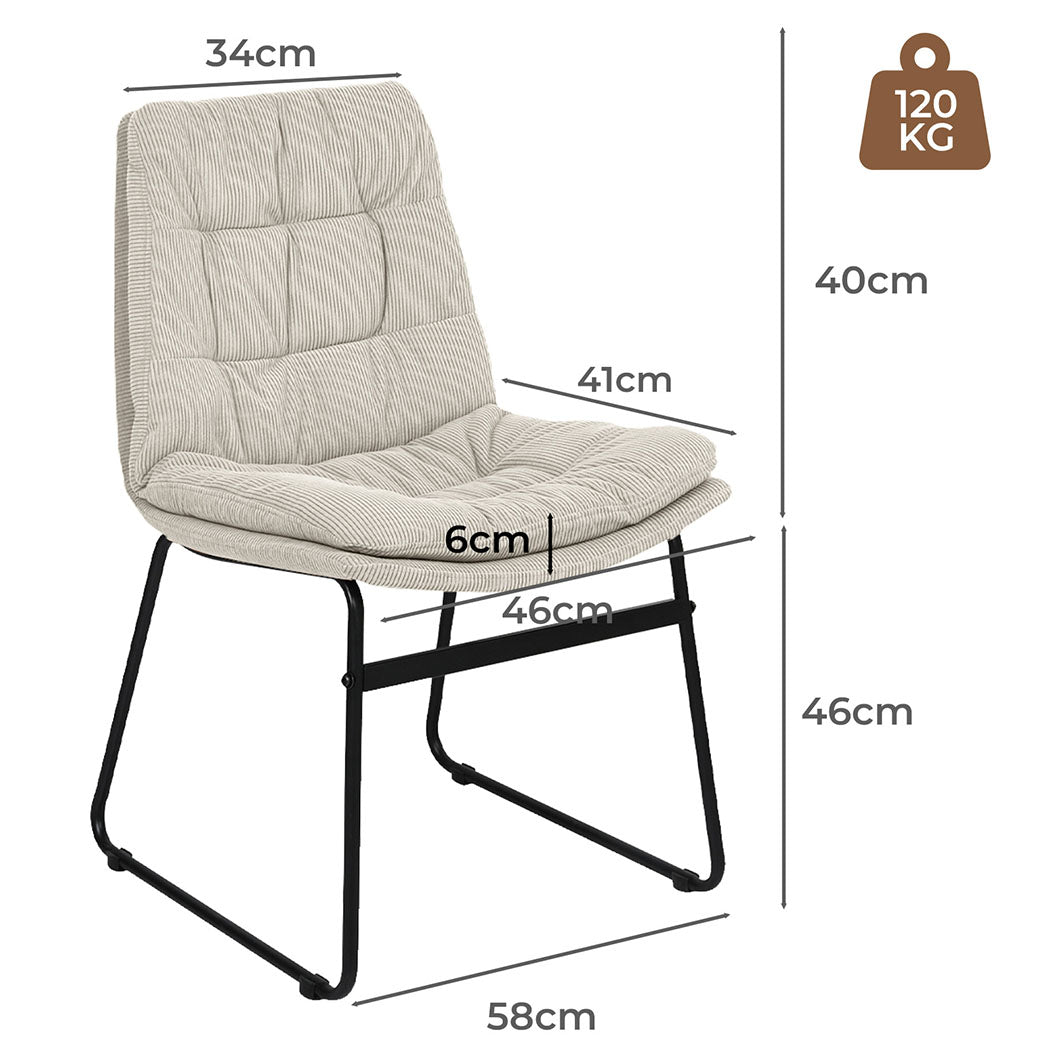 2x Dining Chairs Industrial Soft Corduroy Kitchen Padded Seat