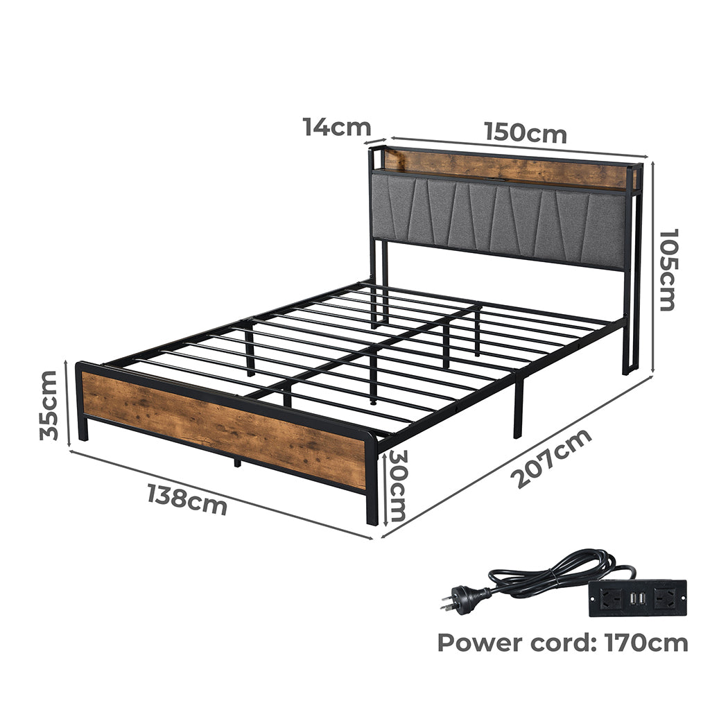 Levede Double Bed Frame Tufted Headboard with USB Charge - Levede