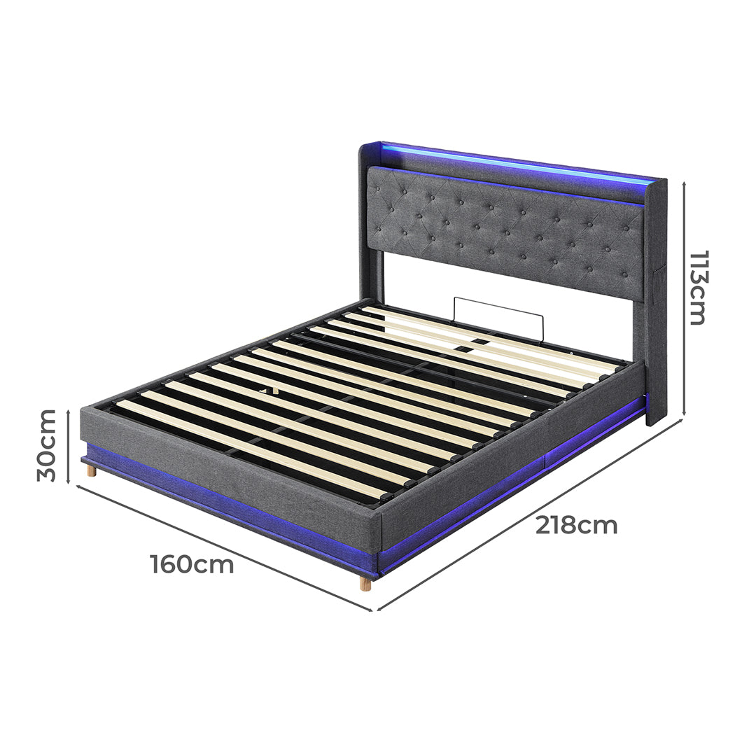 Levede Bed Frame LED Light Gas Lift Storage Headboard USB Charging