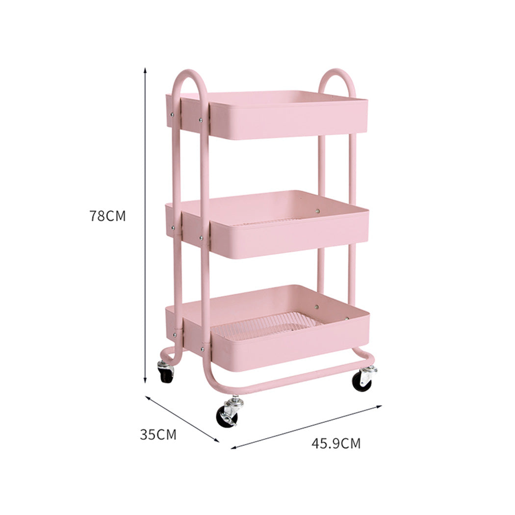 Levede 3 Tiers Kitchen Trolley Cart Pink-1831592861804662786