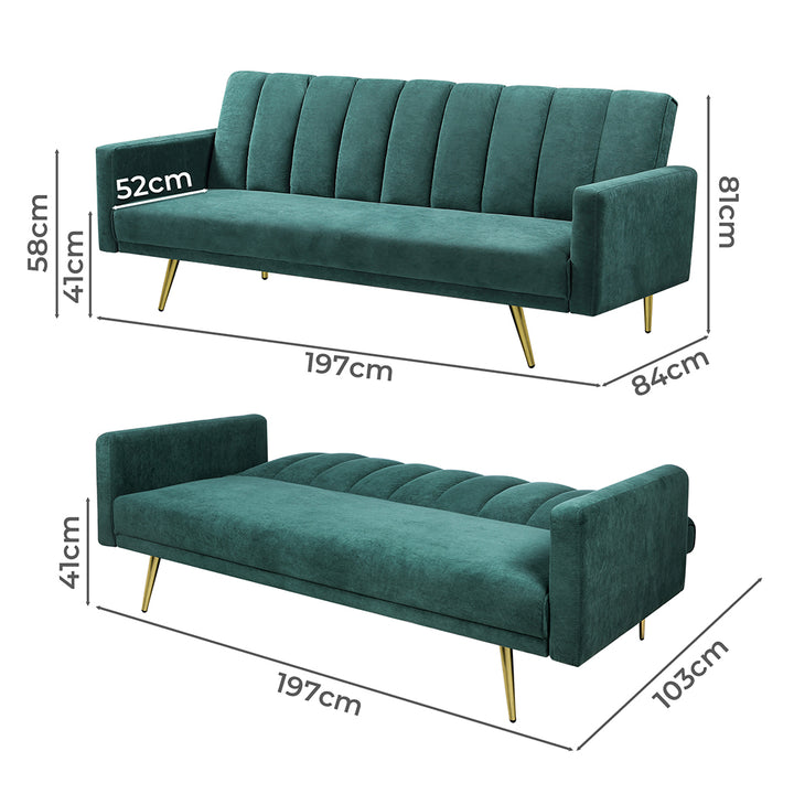 Sofa Bed Convertible Velvet Lounge Recliner Couch Sleeper 3 Seater
