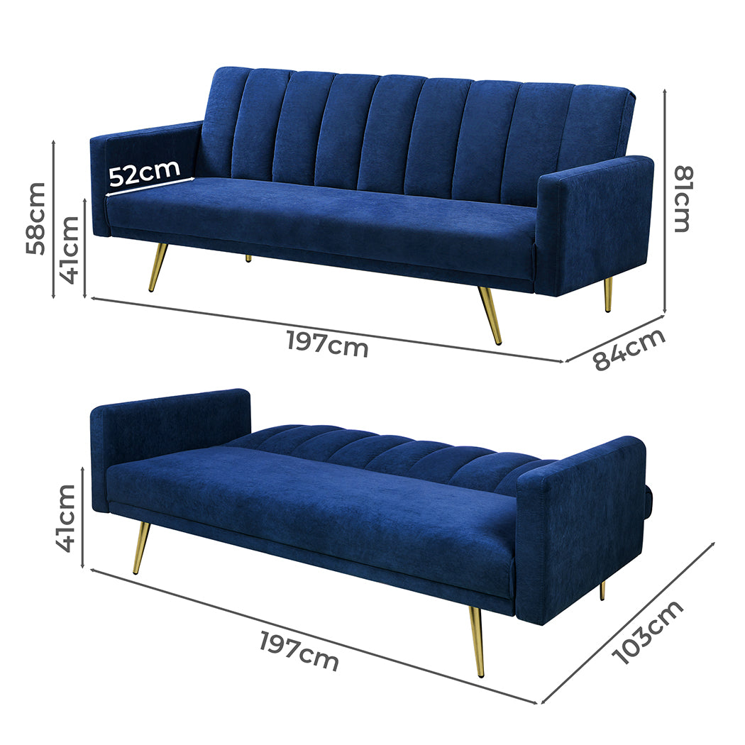 Sofa Bed Convertible Velvet Lounge Recliner Couch Sleeper 3 Seater