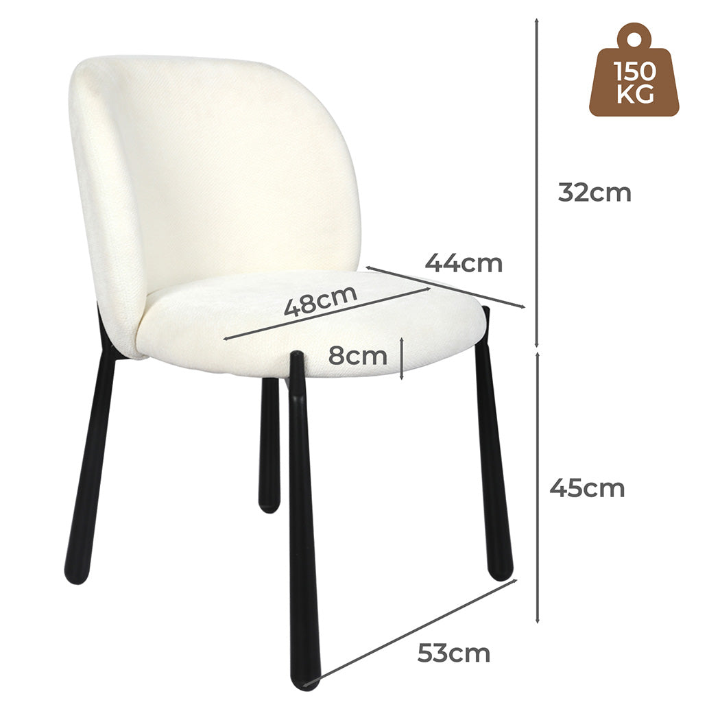 2x Sherpa Dining Chairs Thick Cushioned Upholstered Seat Metal Legs