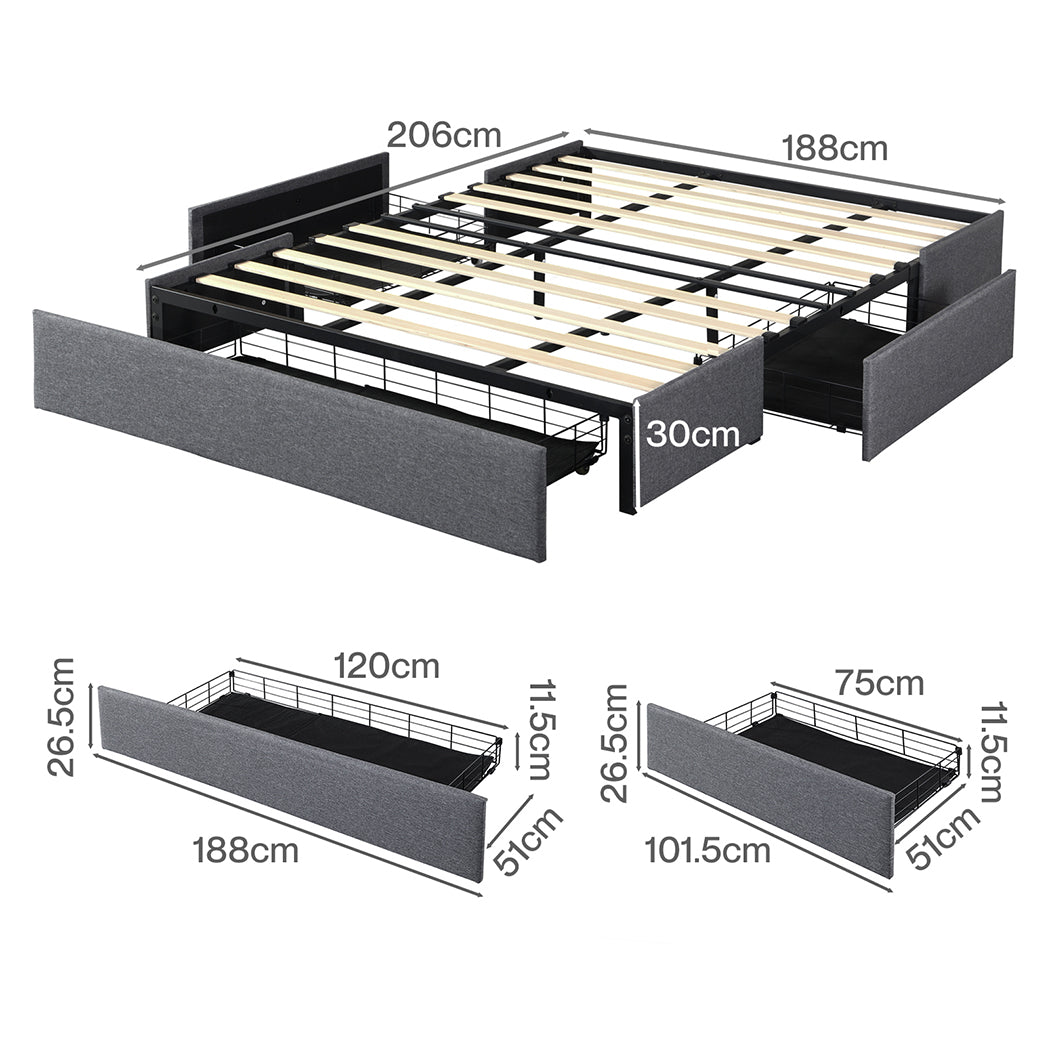 Fabric Bed Frame with 3 Drawers & DIY Headboard