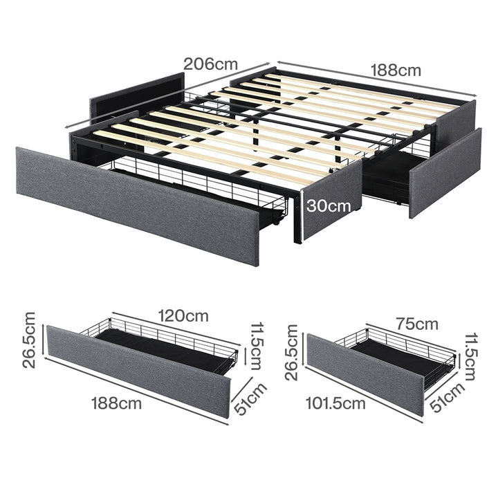 Fabric Bed Frame with 3 Drawers & DIY Headboard