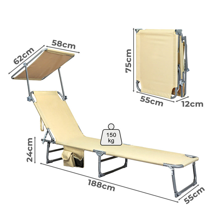 Folding Beach Lounge Chair Portable Sun Lounger Deck Outdoor Khaki