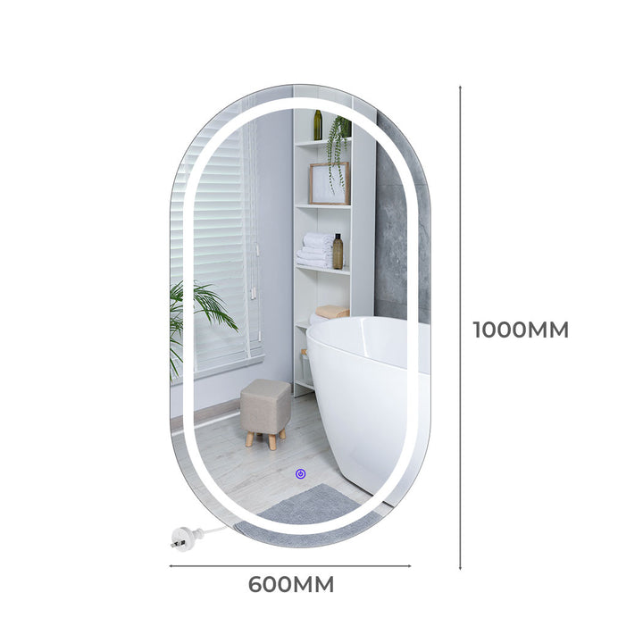 LED Wall Mirror Oval Anti-fog Bathroom Mirrors Makeup Light 60x100cm