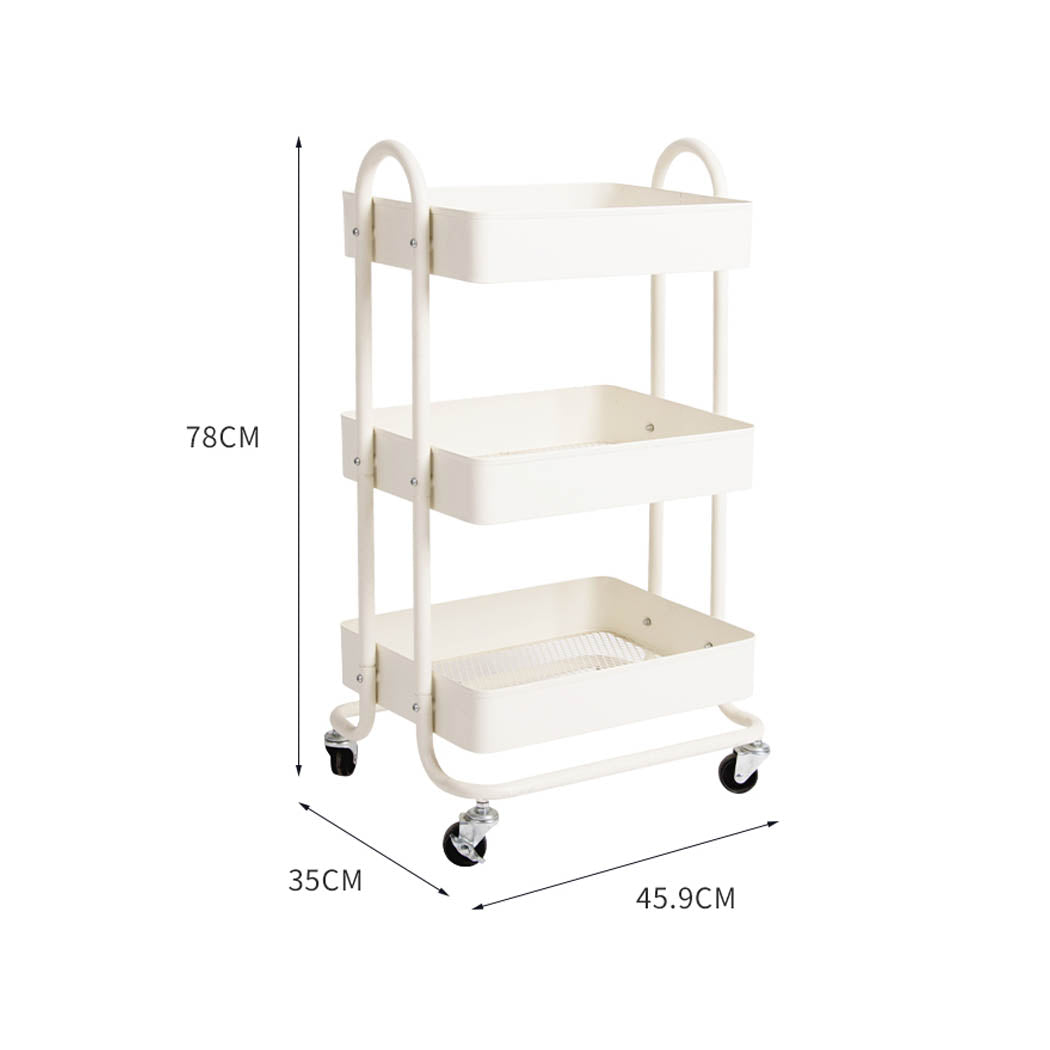 Levede 3 Tiers Kitchen Trolley Cart White-1831592868481994754