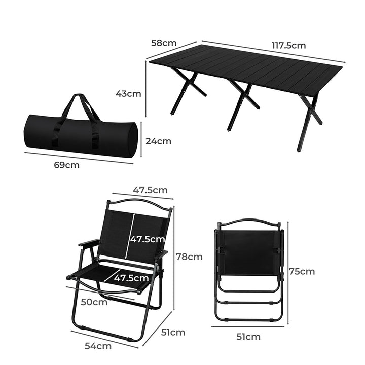 Levede Folding Camping Table Chair Set Black - Levede