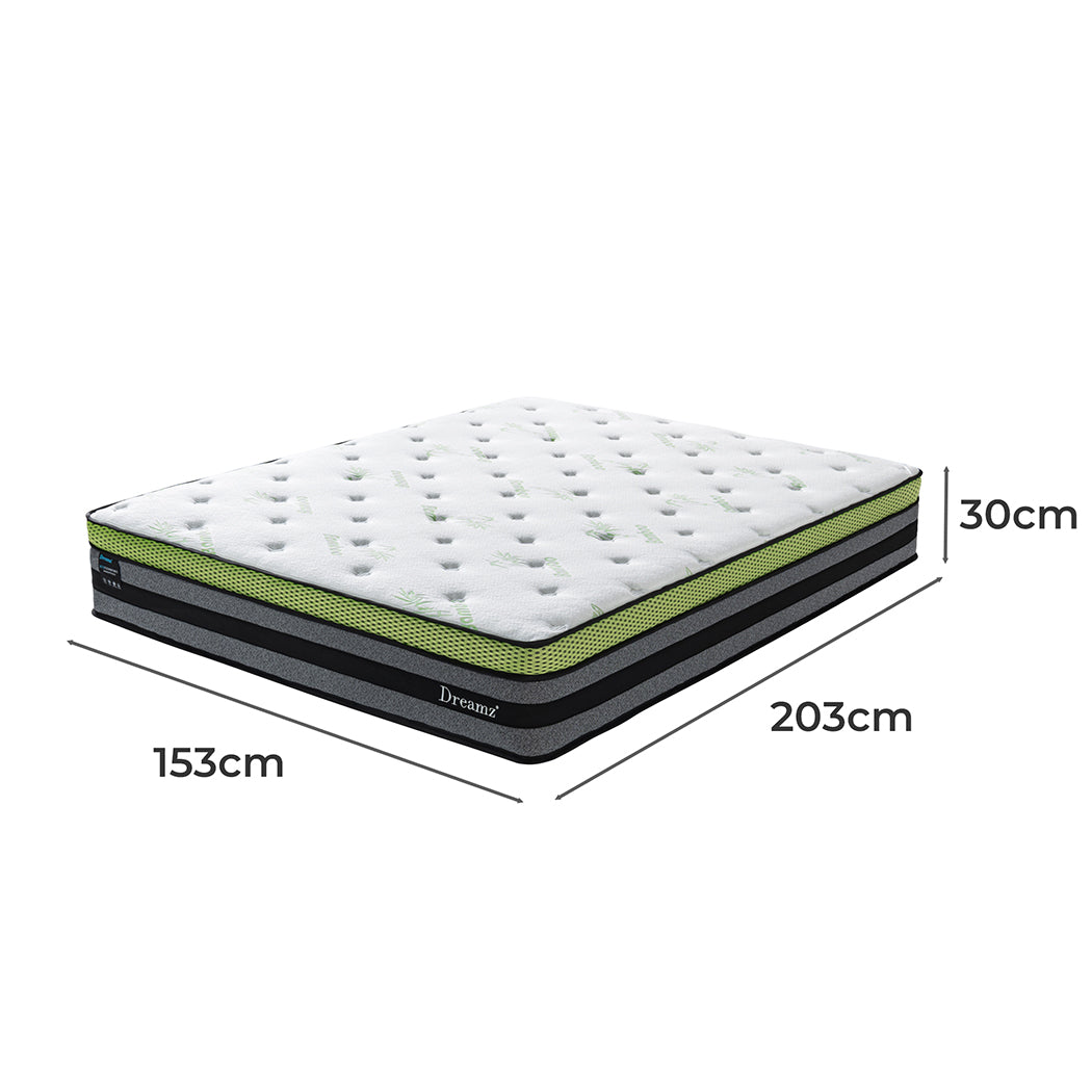 Dreamz Queen Cooling Mattress Pocket Spring Euro Top Bed Foam 7 Zone 30cm - Levede