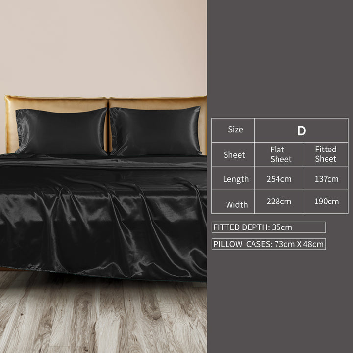 DreamZ Silky Satin Sheets Fitted Black - Levede