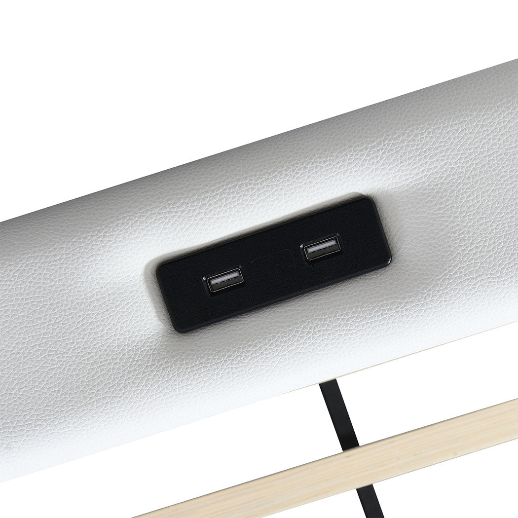 Bed Frame Adjustable Soft Headboard LED Lights Drawers USB Charge