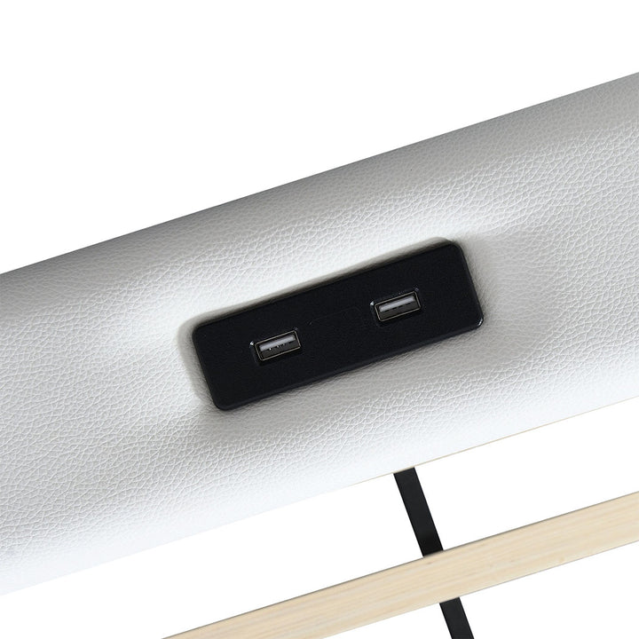 Bed Frame Adjustable Soft Headboard LED Lights Drawers USB Charge