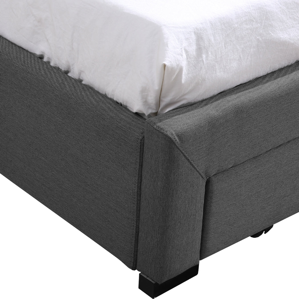 Bed Frame King Fabric With Drawers Storage Wooden Mattress Grey