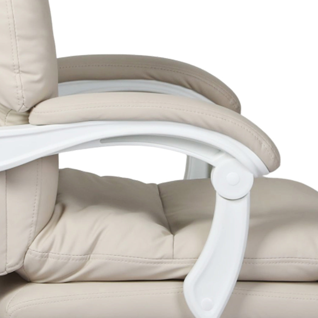Executive Office Chair Footrest PU Leather Tilt Gaming Work Seat Beige