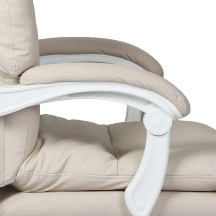 Executive Office Chair Footrest PU Leather Tilt Gaming Work Seat Beige