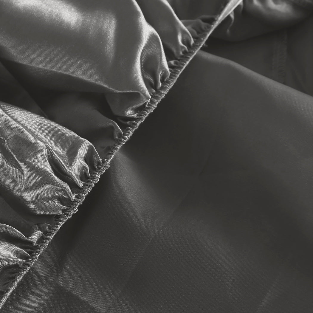 DreamZ Silky Satin Sheets Fitted Grey - Levede