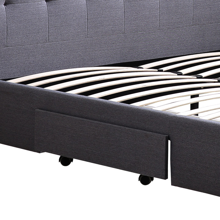 Levede Fabric Bed Frame Tufted with Storage in Dark Grey - Levede