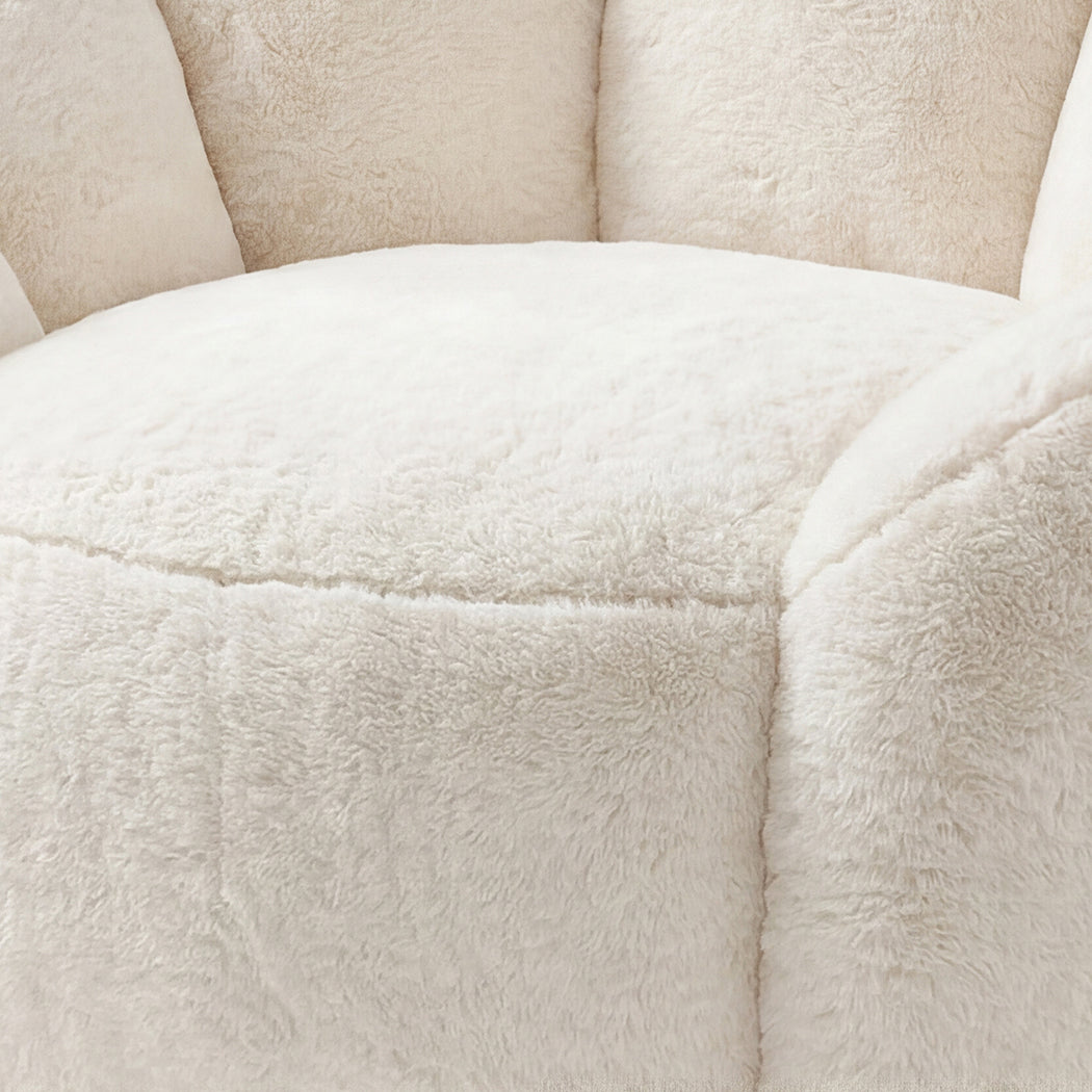 Bean Bag Chair Faux Rabbit Fur Floral Shaped Reading Sofa Chair White