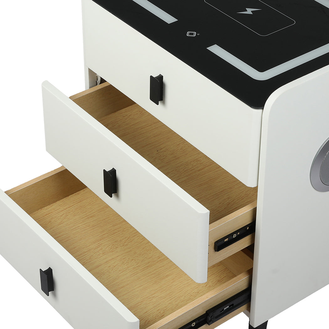 Levede Bedside Table with LED Lights and Storage Drawers - Levede