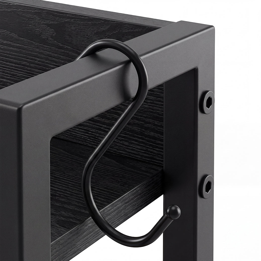 Bedside Table with Charging Station 3 Drawer RGB Light Night Stand Black