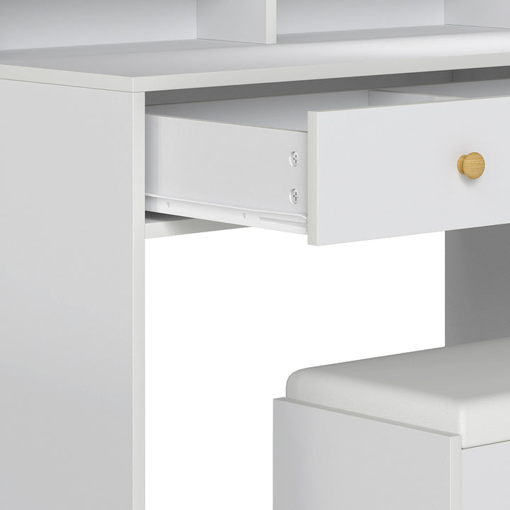 Dressing Table Stool Set with Mirror Led Makeup Vanity Desk Drawers White