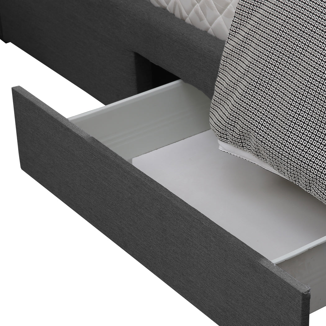 Bed Frame King Fabric With Drawers Storage Wooden Mattress Grey