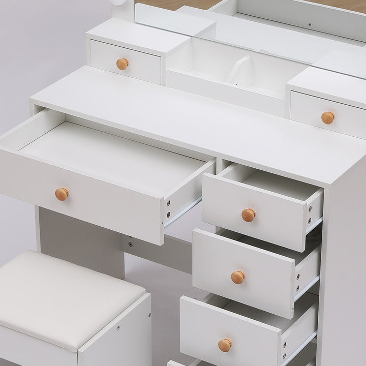 Dressing Table Stool Set 11 Bulbs Makeup Mirror Vanity Desk Cabinet White