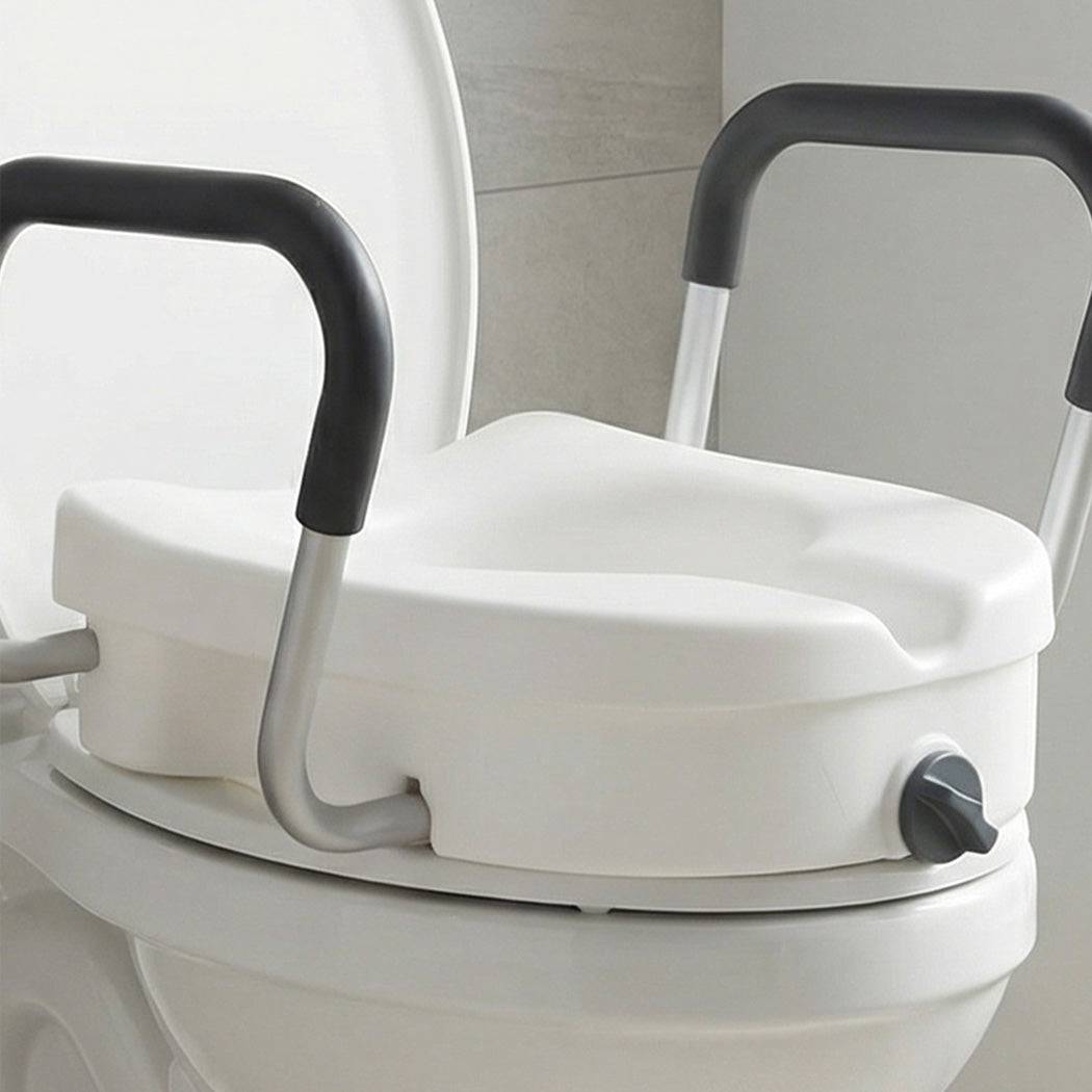 Raised Toilet Seat with Handles Adjustable Height Aid Seniors White