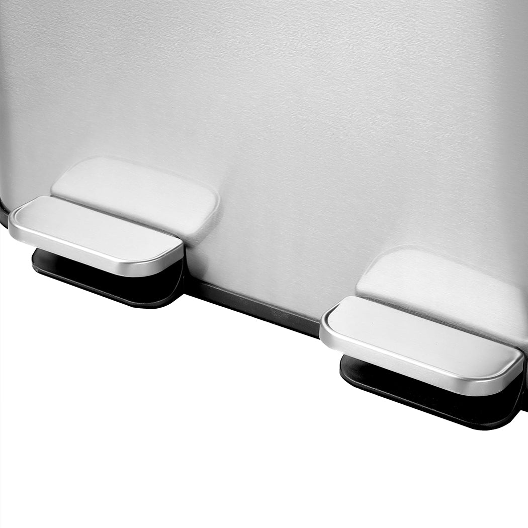 Kitchen Bins 54L Pedal Soft Close Lid Kitchen Recycling Bin Silver