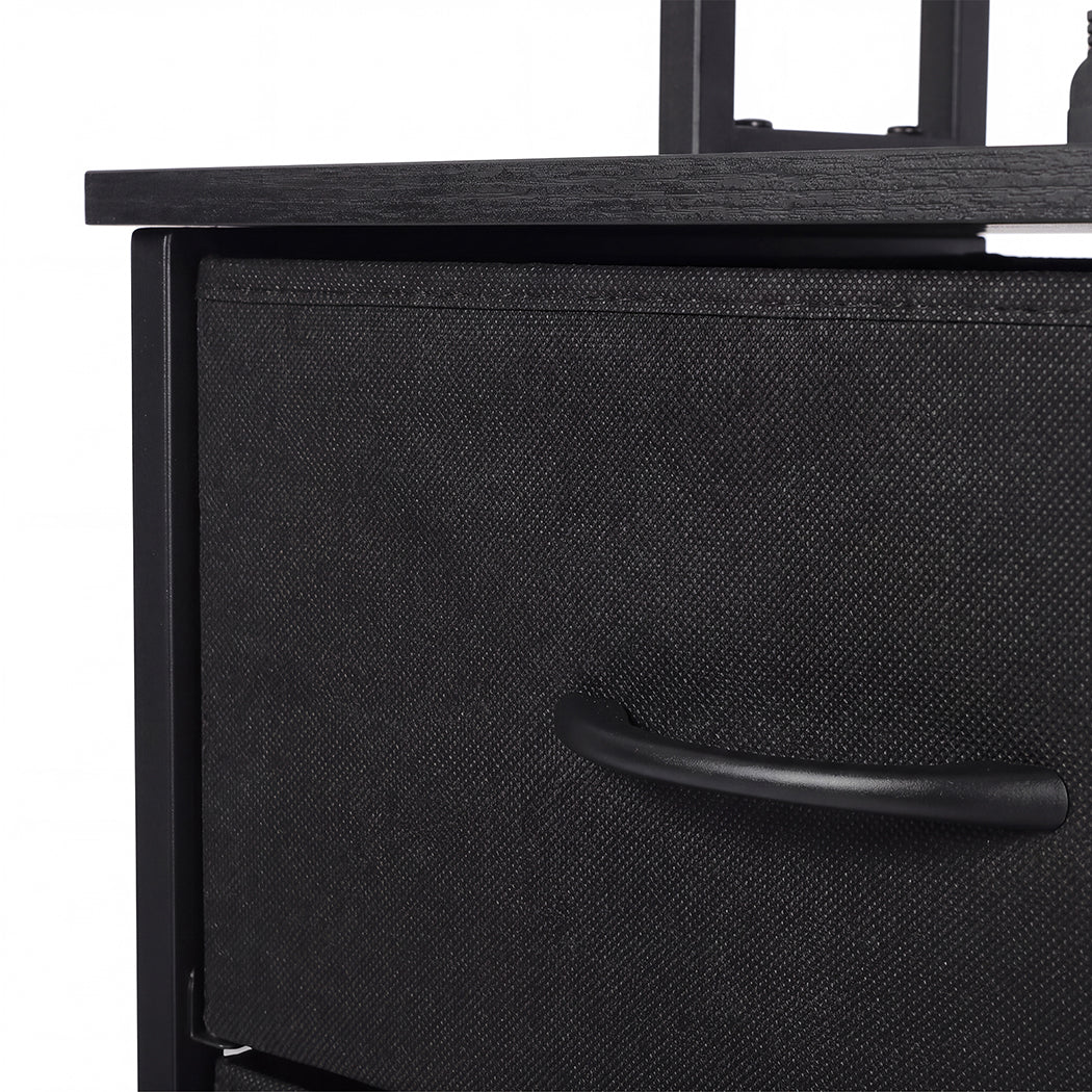 Bedside Table with Charging Station 3 Drawer RGB Light Night Stand Black