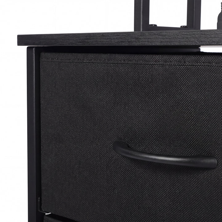 Bedside Table with Charging Station 3 Drawer RGB Light Night Stand Black