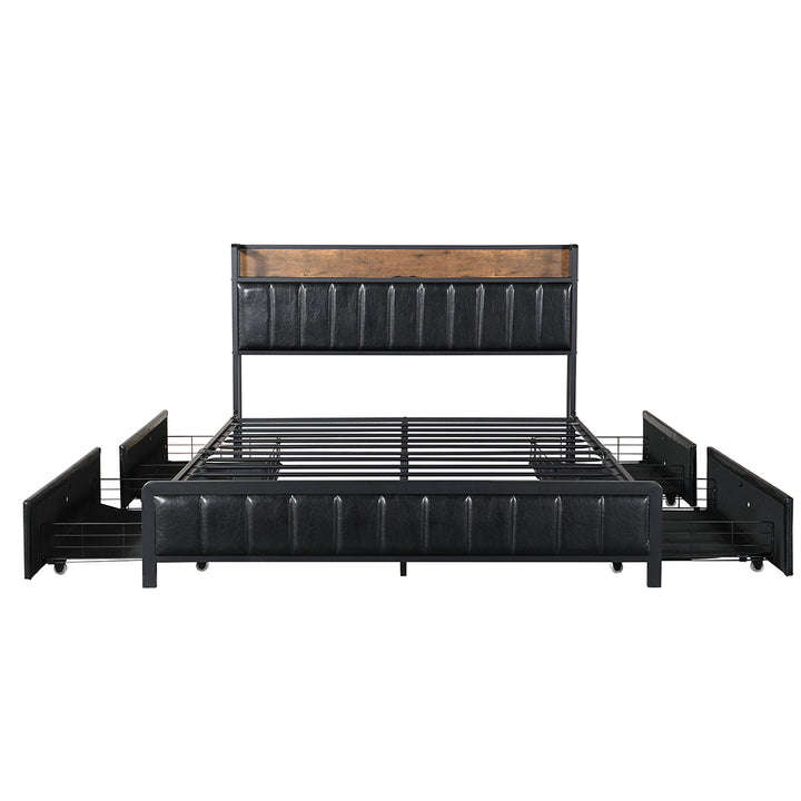 Levede Queen Bed Frame PU 4 Drawer USB Charge - Levede