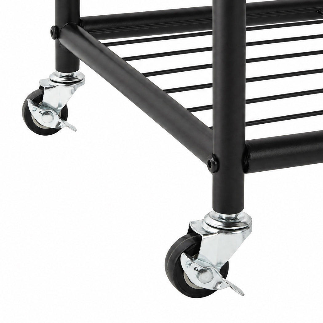 Clothes Rack Heavy Duty Garment Rack 2 Shelf Locking Wheels Bedroom Black