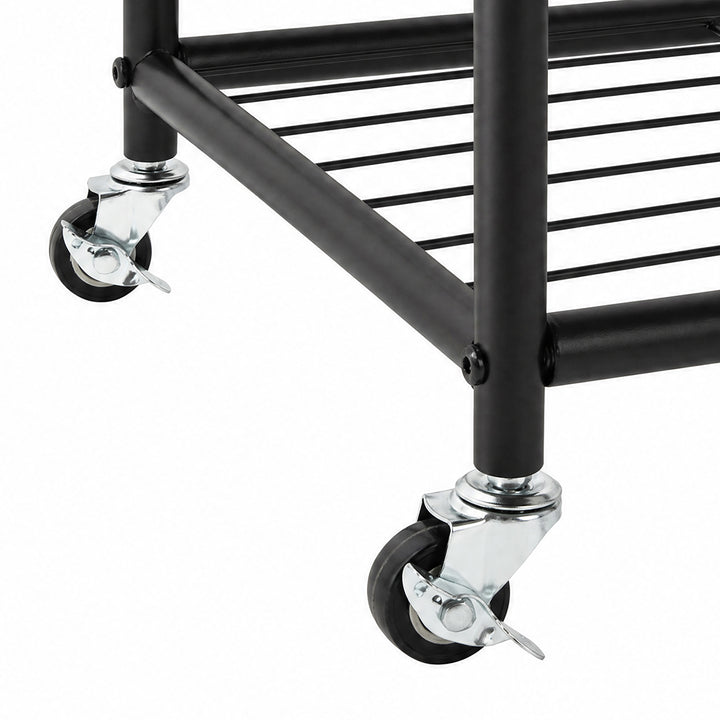Clothes Rack Heavy Duty Garment Rack 2 Shelf Locking Wheels Bedroom Black