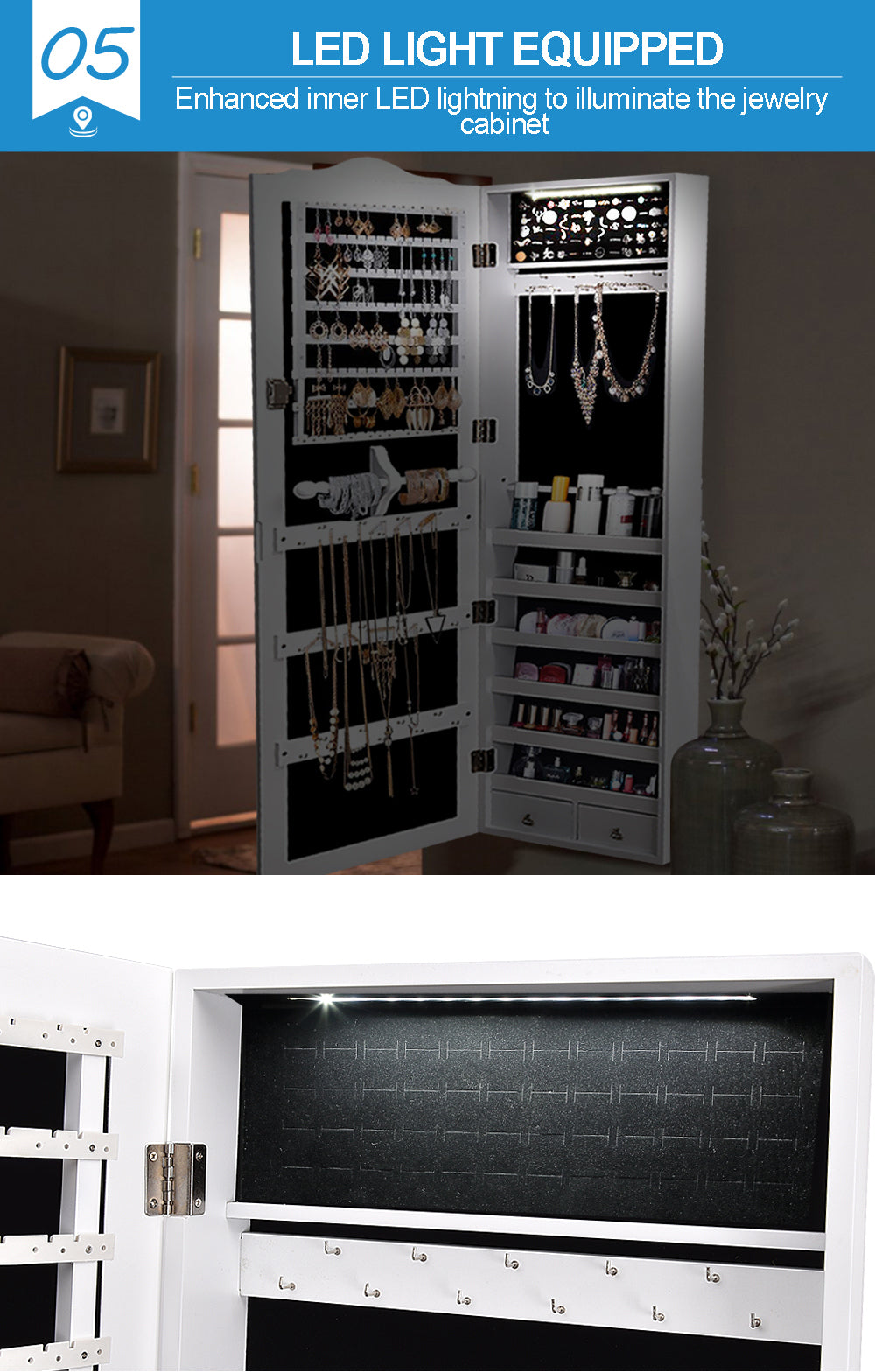 Levede Mirror Jewellery Cabinet Storage - Levede