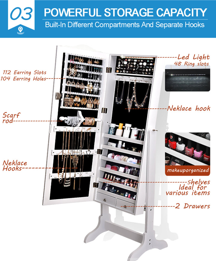 Levede Mirror Jewellery Cabinet Storage - Levede