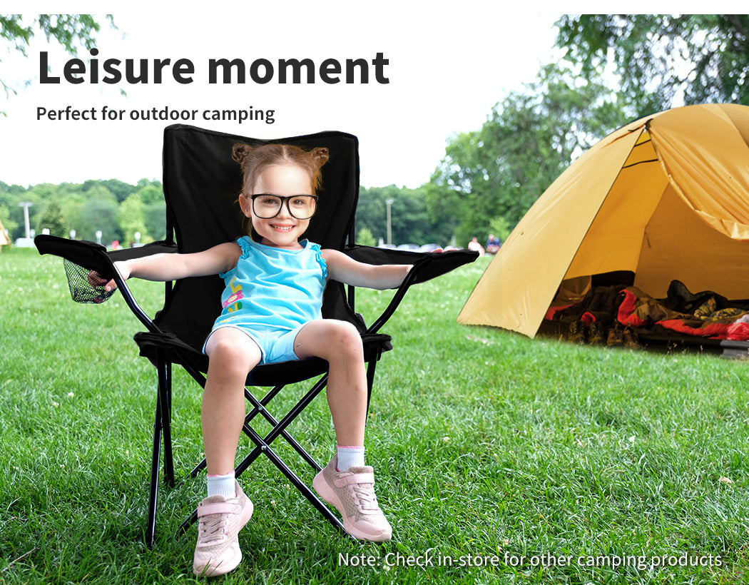 kid sitting on the Levede Camping Chairs Folding Arm 