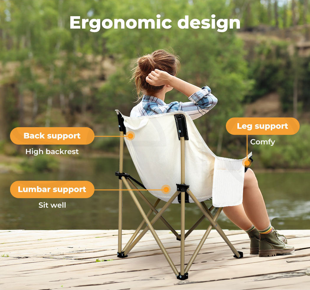 lady relaxing on Levede Moon Chairs