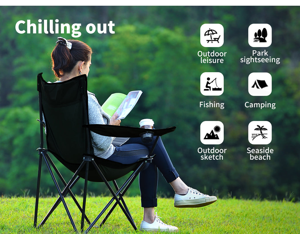 lady sitting on Levede Camping Chair