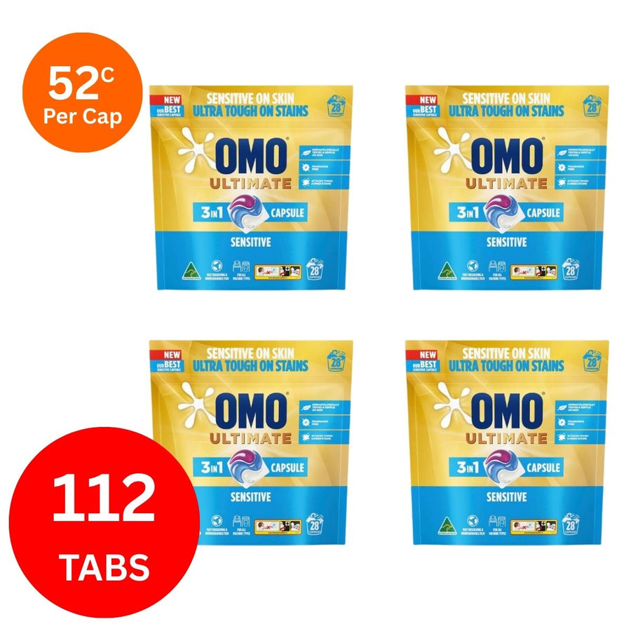 Omo Ultimate 3in1 Sensitive 54c/Tab x 112 Laundry Capsules.
