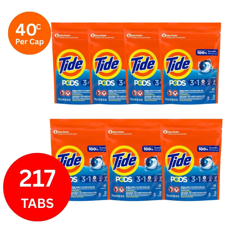 Tide 3in1 44c/Tab x 217 Clean Breeze Laundry Pods.