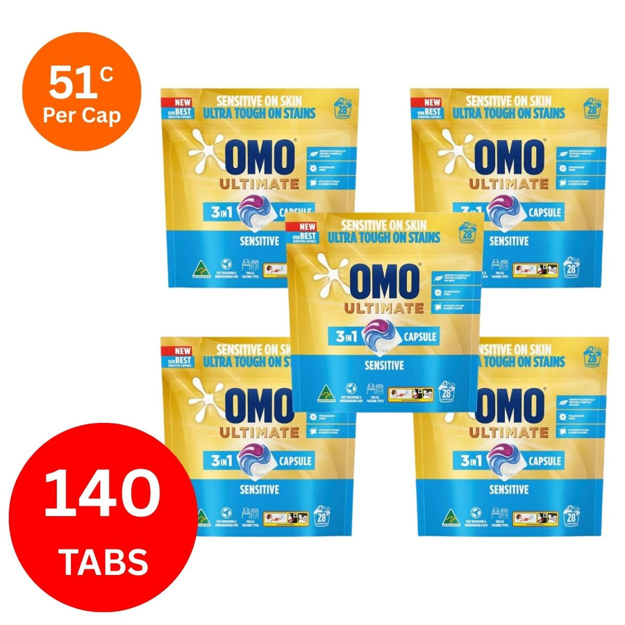 Omo Ultimate 3in1 Sensitive 53c/Tab x 140 Laundry Capsules.