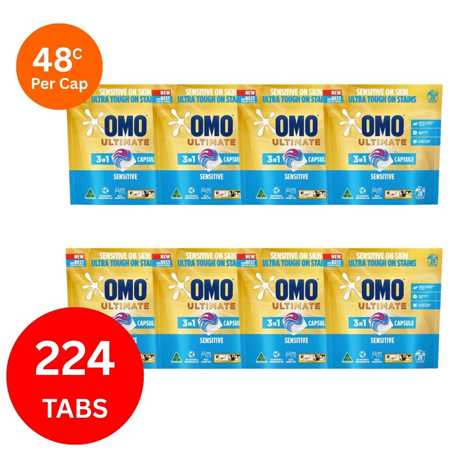 Omo Ultimate 3in1 Sensitive 50c/Tab x 224 Laundry Capsules.