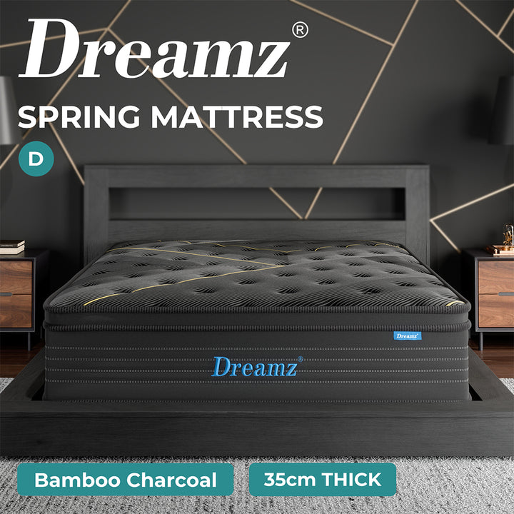 Dreamz Spring Mattress Bamboo Euro Top Bed Pocket HD Egg Foam 35cm Double