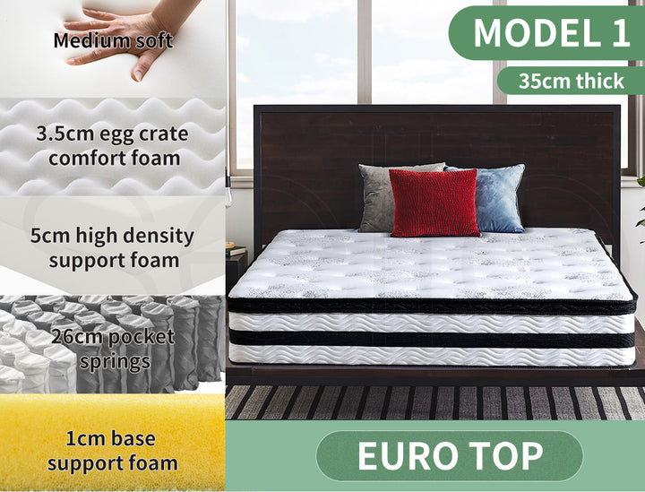 Spring Mattress Euro Top Medium Firm 35cm - Levede