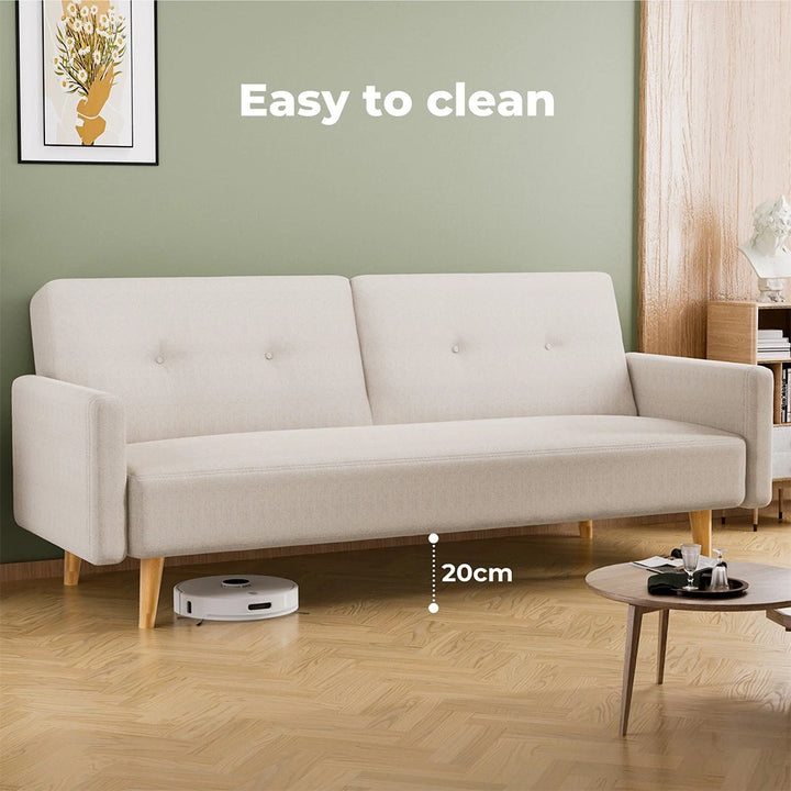 Convertible Sofa Bed Cotton Linen Lounge Adjustable 3 Seater Couch Cream