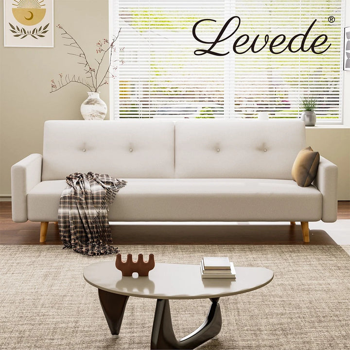 Convertible Sofa Bed Cotton Linen Lounge Adjustable 3 Seater Couch Cream