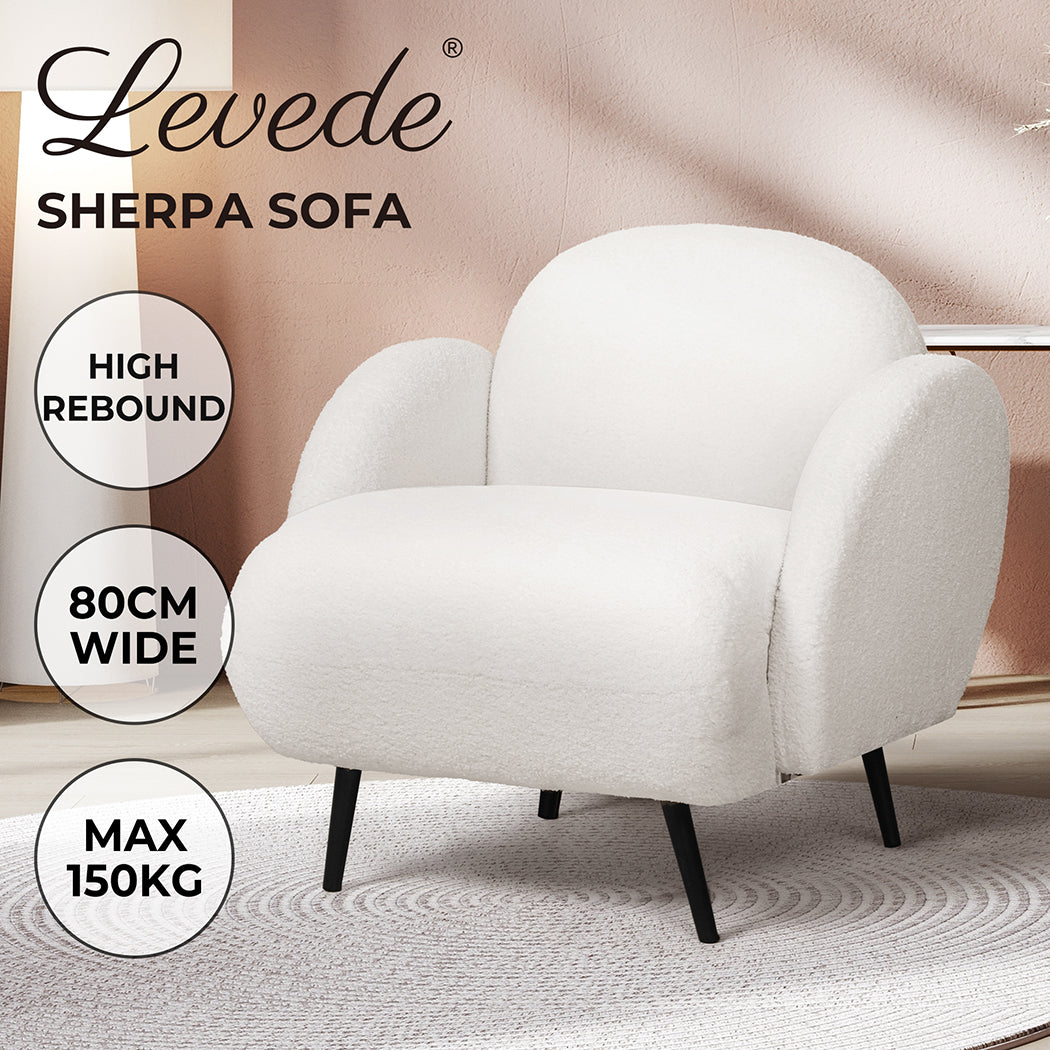 Levede Sofa Chair Fleece Upholstered Single White - Levede